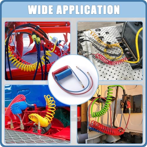 Semi Truck Air Brake Line Hose Coil Assembly Coiled Set Airline Blue Red Pigtail Trailer Air Hose,1/2" NPT DOT Fittings with Glad Hands & Grips & Rubber Seals (15' Length x 40" Tractor Lead) - color: 15FT Long Tail Air Brake Line & Glad Hands