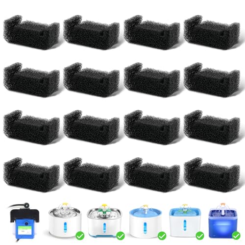 16 Pack Cat Water Fountain Sponge Filters, Replacement Foam Pre-Filter Sponges for 67oz/2L & 81oz/2.4L Pet Fountain (Pump Not Included)