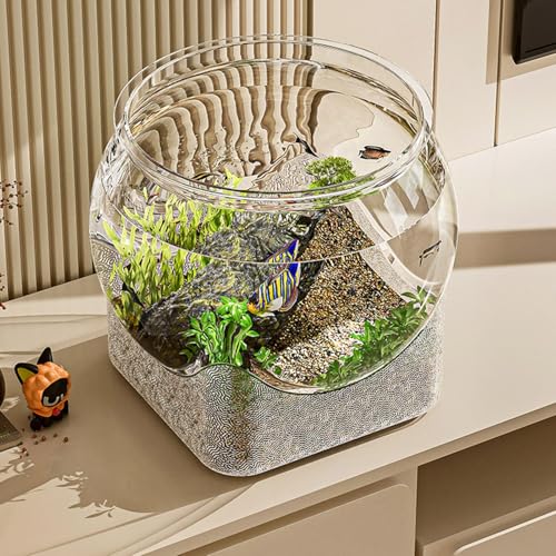Fish Bowl P-lastic, Clear Round Shatterproof Desktop Aquarium Betta Fish Bowl for Centerpiece Home Decor - size: 22.3x22.3x19.5cm