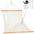 Lazy Daze Hammocks Double Rope Hammock, 2 Person Traditional Outdoor Hand Woven Cotton Rope Hammock with Spreader Bar, Carabiners, Tree Straps, Chains for Patio Yard - Max 450 Lbs, Natural - color: Natural