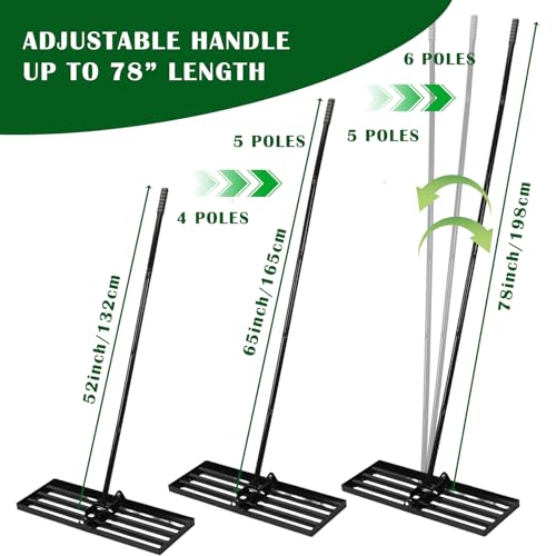Lawn Leveling Rake, Steel Lawn Leveler with 30"x10" Ground Plate, 78" Adjustable Long Handle, Level Yard Tool for Grass, Golf Field, Level Soil or Dirt Ground, Black