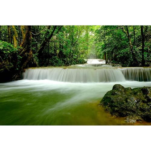 Waterfall Aquarium Background Deep Rainforest Natural Landscape Terrarium Background Falls Green Jungle Plants Fish Tank Background Waterfall Forest Reptile Background Wallpaper Vinyl 24x12in - color: Green, size: 24(W)x12(H)in