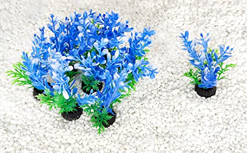 Aquarium Fish Tank Decorations 6PCS Small Blue Tree Artificial Plastic Fish Tank Plants Ornaments Safe for Betta Fish - color: Blue and Black