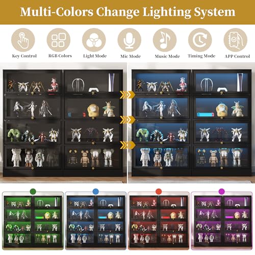 Display Cabinet with Acrylic Glass Doors,4-Tiers Curio Cabinet with LED Lighting for Collectibles, Collectibles Toy Organizers Rack & Display Shelf Display Case Storage Cabinet, Black - color: Black, size: 31" W x 55" H