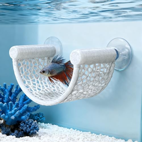 Betta Fish Hammock, White Floating Resting Leaf with Suction Cup - Aquarium Perch Ledge for Bettas, Shrimp, and Nano Fish - Minimalist Tank Decor & Accessory (White) - color: White