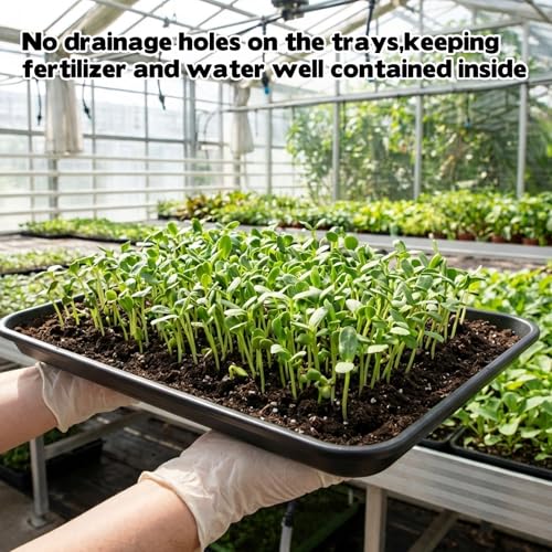 4 Pack Nursery Potting Trays, Plastic Seedling Starter Tray with No Drain Holes Reusable Easy Watering Flat Garden Plant Growing Tray for Planting Indoor Greenhouse Germination