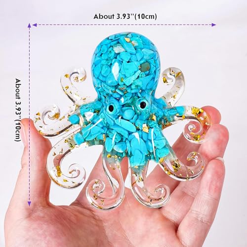 Octopus Decor Aquarium Turquoise Decorative Resin Glass with Natural Crystal Stone Marine Animals Fish Tank Ornaments Statue Healing Home Decor Ladies Gift 3.93" - color: Blueturquoise-newoctopus