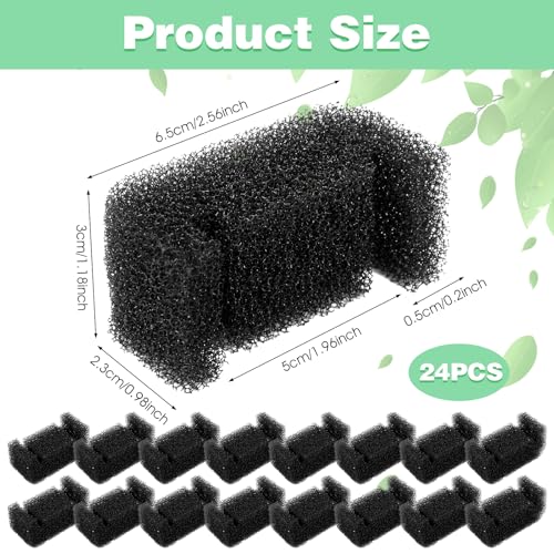 24 Pcs Black Pet Fountain Filter Sponges, U Shape Replacement Foam Pre-Filters Sponge for Cat Dog Water Dispenser Universal Pump Protector
