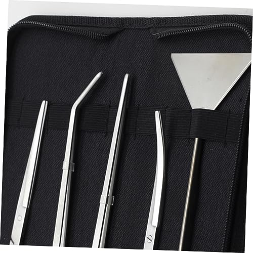 YARNOW 5pcs Aquarium Stainless Steel Maintenance Tool Aquascaping Scissors Tweezers Sand Scraper Canvas Bag for Fresh and Plants Care