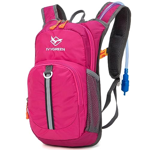 Ivygreen Kids Hydration Backpack, Hiking Backpack for Boys or Girls with 1.5L Water Bladder - color: Rose Red, size: Small