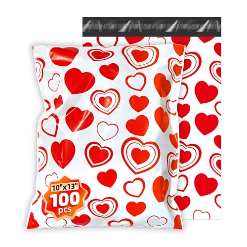 100pcs Poly Mailers 10x13 for Ecommerce Shipping,Online Retail Packaging,Business Mailing,PE Tear Resistant Waterproof Adhesive Self Seal Bag Envelopes,Clothing Package,Large,Love heart - color: Love heart, size: 10" x 13"100pcs