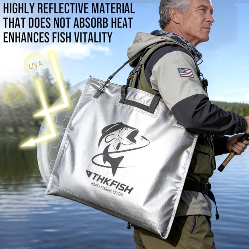 THKFISH Fish Tournament Weigh in Bag for Bass Fishing, Heavy Duty Insulated Live Fish Bag for Caught Fish with Waterproof Zipper and Mesh Liner, Leakproof,Puncture Resistant (Silver-25×23in with Net) - color: Silver-25×23in with Net