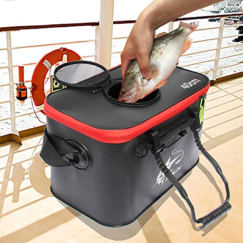 Grneric Fishing Bucket, 6Gallon/8Gallon/10Gallon Foldable Fish Bucket,Live Fish Container Multi-Functional Live Fish Bait Bucket,Outdoor Camping EVA Fishing Bag and Fish Protection Bucket - color: 30l/8gallon(black)