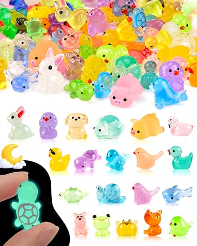 100 Pcs Luminous Mini Resin Animals 20 Types Glow in the Dark Tiny Figurines Bulk Set for DIY Garden Aquarium Micro Landscape and Party Decoration Desk Pets and Miniature Accessories