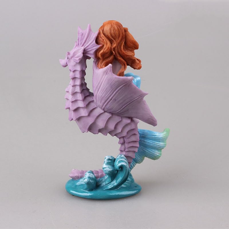 1Pcs Pink Mermaid with Seahorse Figurine Ornament Mediterranean Princess Statues Resin Aquarium Supplies for Garden Patio Fish Tank Home Office Desktop Bookshelf Craft Decors - color: Pink