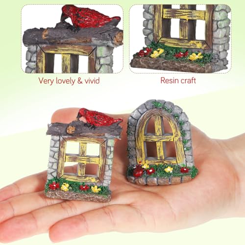 Veemoon 4 Pcs Fairy Garden Accessories Windows and Door Set, Synthetic Resin 2.36x1.97x0.79 Inch Aquarium Decor, Fish Tank Micro Landscape Flower Pot Home Office