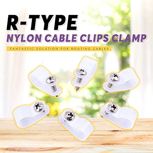 Swpeet 60 Pack White 1/2 Inch Nylon Plastic R-Type Cable Clips Clamp Kit, Nylon Screw Mounting Cord Fastener Clips with 60 Pack Screws for Wire Management (1/2 Inch, White) - color: White, size: 1/2 Inch