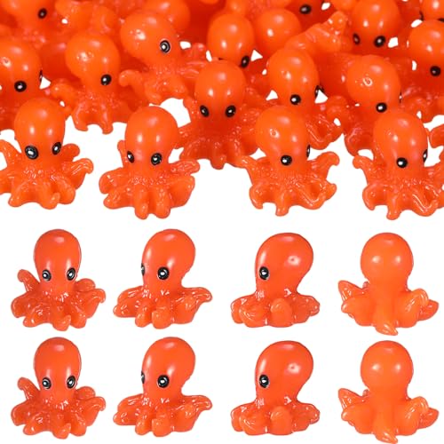 Geelin 50 Pcs Mini Resin Octopus Figurines Tiny Resin Figurines Small Ornament Charms Figure Tiny Animals for Dollhouse Landscape Aquarium Garden Desktop Birthday Party - style: Octopus