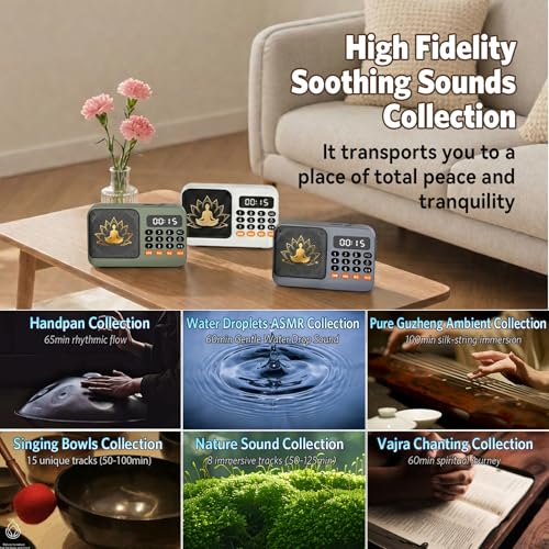 Tibetan Meditation Singing Bowl, Portable Electronic Audio Sound Machine with 27 Different Singing Bowl, Natural Soothing Sounds for Yoga, Meditation, Chakra Healing and Stress Relief(Green) - color: Green