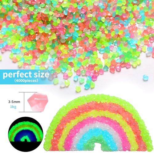 Landical 40000 Pcs 3-5mm Glow in The Dark Rocks for Fish Tank Aquarium Luminous Gravel Bulk Pebble Craft Small Landscaping Glow Sand Stone for Potted Plant Succulent Decor, 2.2 Lb/ 1 kg(Multicolor) - color: Multicolor