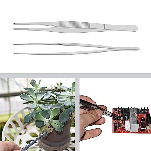 4 PCS 5 Inch Stainless Steel Tweezers, with Straight Round Blunt Serrated Tip, 3/64 Inch Thickness Stainless Steel, Multipurpose Daily Garden Home Lab Craft Repairing Tool - size: 5"L(3/64"T)