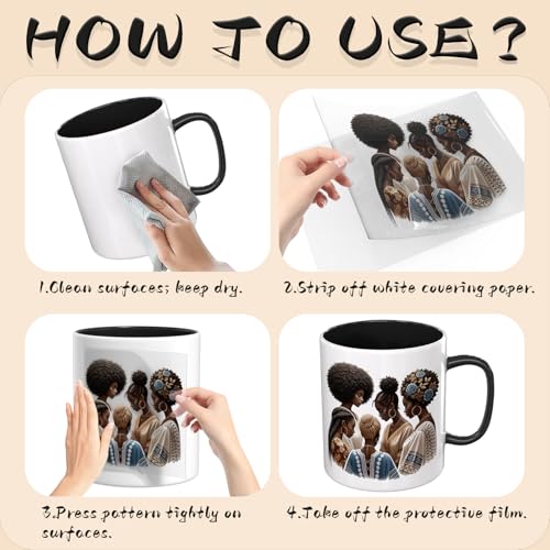 UV DTF Cup Wraps, 4 Sheets Black Women Quotes 16oz Glass Cups, Clear Transfer Stickers for Tumblers and Bottles, Assorted Pattern Set - style: Black Women Quotes