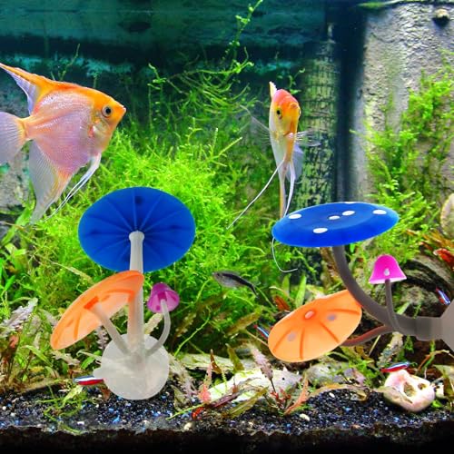 2Pcs Betta Fish Mushroom Hammock with 30 Luminous Stone Soft Silicone Aquarium Rest Bed with Suction Cup Colorful Lifelike Mushroom Tank Decor Fish Breeding Playing Pad for Aquarium Fish Tank(Blue)