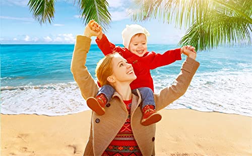 Leowefowa 10x8ft Sea Beach Backdrop Seaside Sand Beach Sea Wave Tropical Palm Leaf Photography Backdrops for Photo Shoots Holiday Party Adult Personal Portrait Photo Background Studio Props - size: 10x8ft