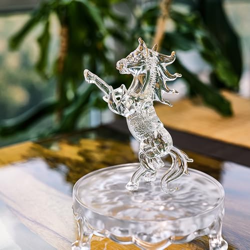 YU FENG Crystal Horse Figurine Collectible 6.3inch, Clear Glass Rearing Horse Statue, Animal Home Decor Table Centerpiece, 2026 Year of The Horse Gift - style: Horse