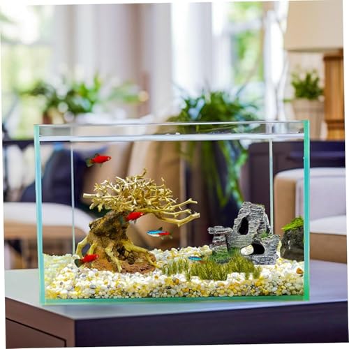 Aquarium Decor Moss Rock Cave – Resin Fish Tank Ornament for Hiding & Shelter, Natural Mountain Terrain Habitat for Shrimp, Betta & Reptiles, Small Landscape Rock Decoration for Tank Accessories