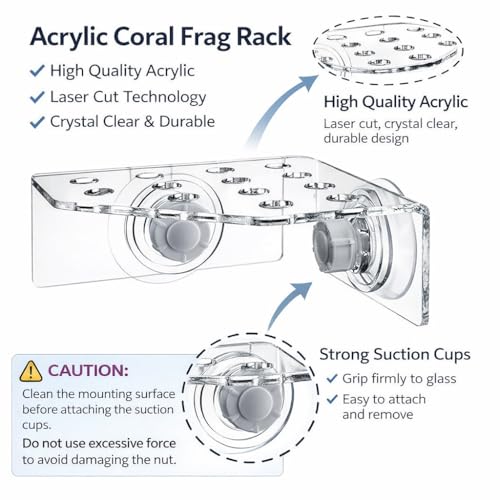 kcrygogo 13 Plug Holes Coral Frag Rack Clear Acrylic Holder Aquarium Fish Tank Button Coral Reef Broken Frame Enhanced Suction Cup (2 Pack)