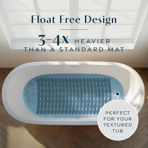 SlipX Solutions Weighted Non Slip Bath Mat for Textured Tub & Shower Surfaces, Patent Pending, Anti Slip Bathtub Safety Without Suction Cups, Doesn’t Float, Works on Tile & Stone 31” x 15”, Black - color: Black