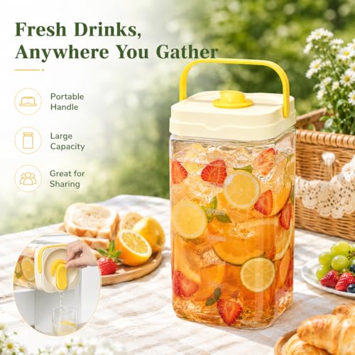 Drink Dispenser with Spigot, 1 Gallon Ice Tea Pitcher for Fridge, Juice Containers With Lids, Beverage Liquid Drink Container for Party, Water, Milk, Lemonade, Soda Jug Dispenser