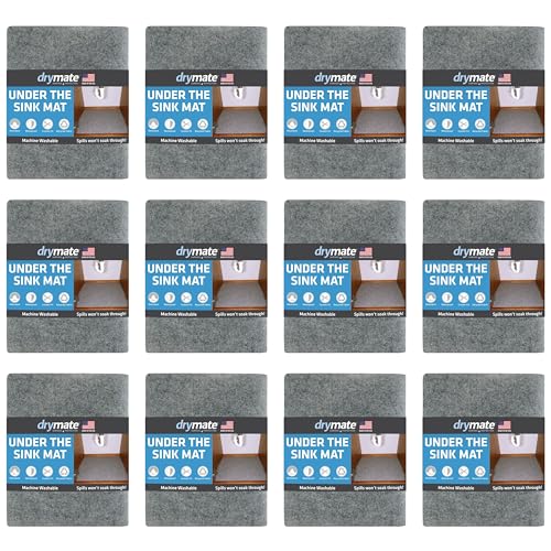 Drymate Premium Under Sink Mat, Waterproof Cabinet Protection Mats for Kitchen & Bathroom, Absorbent Shelf Liners, Slip-Resistant, Machine Washable (USA Made)(24”x29”)(Light Grey)(12-Pack) - color: Light Grey, size: 24" x 29" (12-Pack)