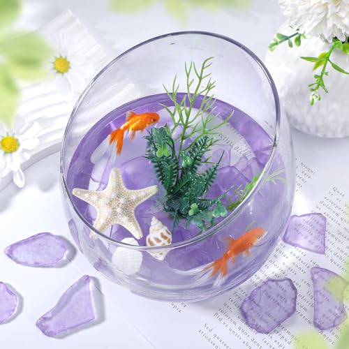 SUREAM Sea Glass Christmas Tree, Crushed Glass for Crafts, Seaglass Beads for Vase Decor Filler, Beach Wedding Decor, Aquarium Ornament（Purple） - color: Purpler
