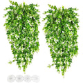 Hanging Fake Plants for Reptiles, 2 Pack Fake Reptile Plants for Reptiles Tank with Suction Cup, Reptile Plants Jungle Hanging Vines for Bearded Dragon Tank (Green and White)