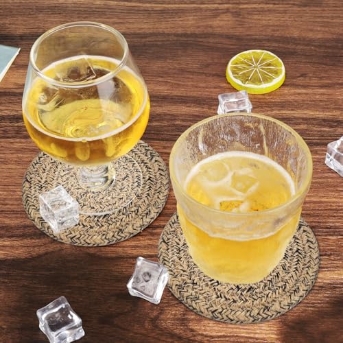 ABenkle 8 Pcs Drink Coasters with Holder, Cotton Woven Absorbent Coasters for Drinks, Minimalist Home Decor Coaster Set for Wooden Tabletop Protection Table, 4.3 inches - color: Jute Mixed Black, size: 8 Pcs