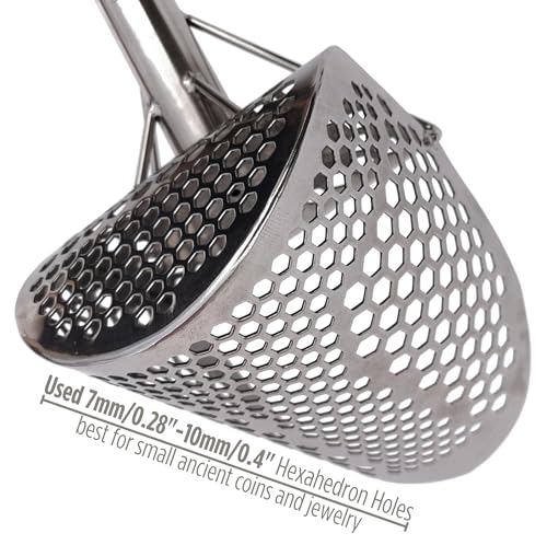 Sand Scoop Shovel Metal Detector Monstrik V1, Sand Scoops Treasure Detecting, Metal Detector Hunting Tool, Stainless Steel, Mixed Hexahedron Holes