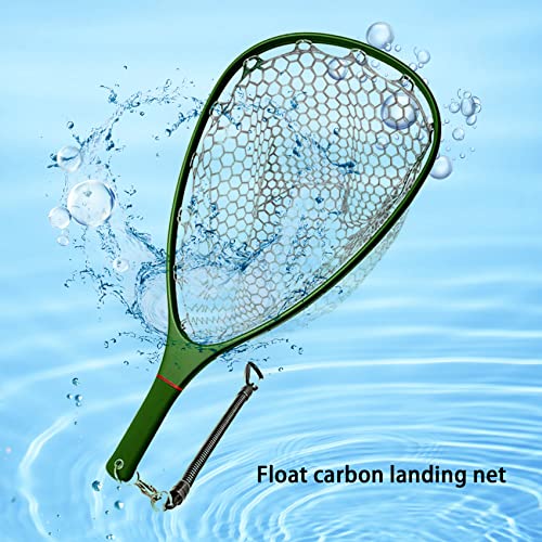 Aventik Fly Floating Fishing Net Carbon Fiber Landing Trout Net Light Weight Clear Rubber Ghost Net Catch & Release - color: Standard green with smoke magnetic release