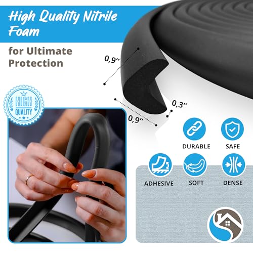 Premium 12ft Edge Protector for Baby, Odorless & Waterproof Foam Cushion with 3M Adhesive Tape, Non-Toxic to Baby Proof Corners and Edges, Wall Corner Protector & Desk Edge Cushion Black - color: Black, size: 12ft