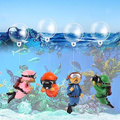 KALIONE Floating Fish Tank Decorations - Cute Little Diver Toys for Aquarium Decor - 4 Pack Ornaments Accessories