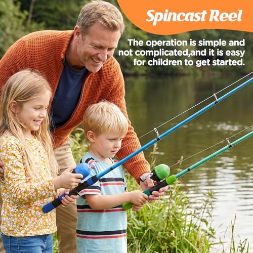 Kids Fishing Rod Reel Combo 4.92FT/5.9FT 2PCS Telescopic Fishing Pole Spincast Reel with Fishing Accessories Ultralight Fishing Tackle Starter Kit Kids Fishing Pole for Boys Girls Toddlers - color: Spincasting-4.92FT-2pack-Green