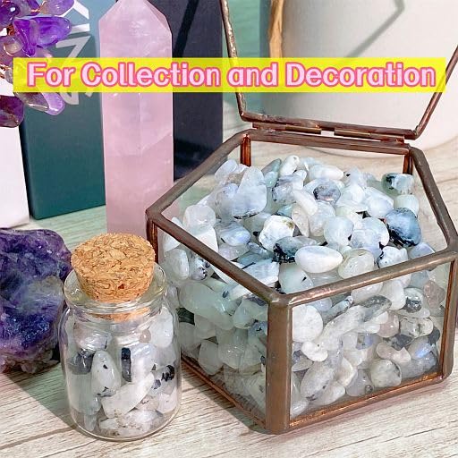 YATOJUZI Moonstone Aquarium Gravel Rocks Bulk Wholesale Tumbled Crystals Stones Chips Crushed Reiki Energy Balancing Gemstones for Planters Vase Filler Fountain Fish Tank Potted Decor 0.44LB - color: Moonstone, size: 0.44 Pound