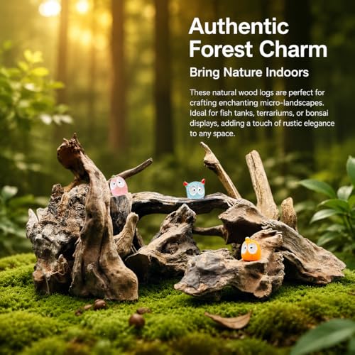 Aquarium Driftwood Unique Wooden Logs with Small -Like Decorative Mini House Figurines Suitable for Fish Bowl Classroom Decoration