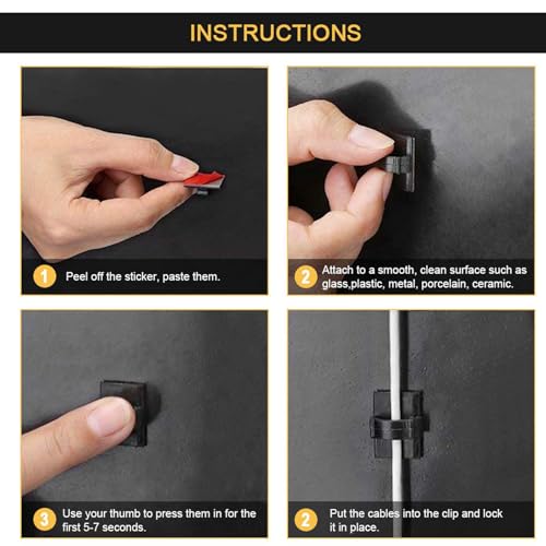 Cable Clips Self with 3M Adhesive Cord Organizer, Wire Holder Clamp Management Sticky for Desk Car Dash Cam Tables Wall, Black 30pcs - color: Black, size: 30 Pieces