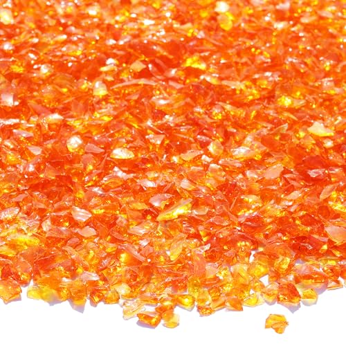 QYGL Crushed Glass - 2.1LB Orange Broken Glass Pieces 3-6mm, for Resin Art, DIY Crafts, Home Decor, Vase Fillers, Tabletop Fire Pit, and Aquarium Rocks - color: Orange