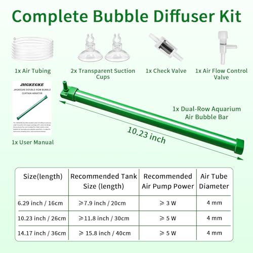 Aquarium Air Bubble Bar, 10.2 Inch Double Row Fine Micro Air Bubble Curtain Wall, Self-Sinking Design High Dissolved Oxygen Diffuser Fish Tank Bubbler for Freshwater Saltwater Hydroponics - size: 10.2 Inch