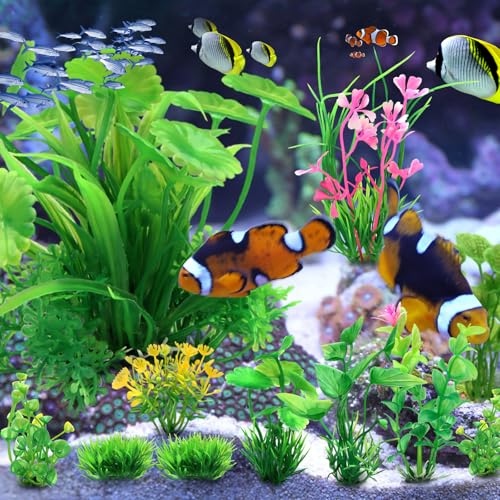 QUOZUO Fish Tank Accessories Aquarium Decorations Green Plants, 11cs Small Goldfish Turtle Tank Decorations Artificial Plants, Aquarium Decor Plastic Grass Plant - color: Green