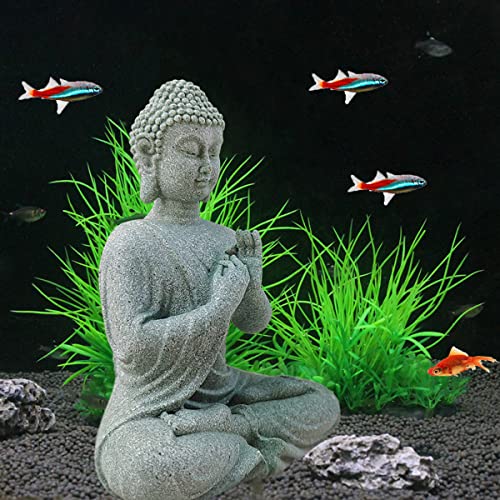 livelyfish Aquarium Buddha Statue Japanese Buddah Figurine Fish Tank Buda Sandstone Sculpture Zen Ornaments Underwater Landscape Decoration,Gift - size: D