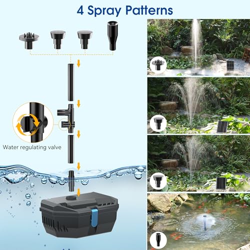 NFESOLAR Solar Water Fountain Kit, Pond Filter with 20W Solar Panel, 120 GPH Solar Water Pump, 4 Sprayers for Outdoor Pond 120-300 Gallons, Fish Tank and Garden Water Features N3212 - size: 20W
